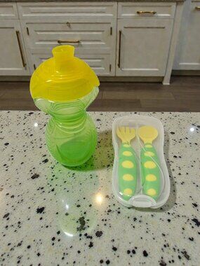 Munchkin Click Lock Bite Proof Sippy Cup And Easy Grip Utensil Travel Fork Spoon
